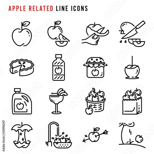 Apple related line icons