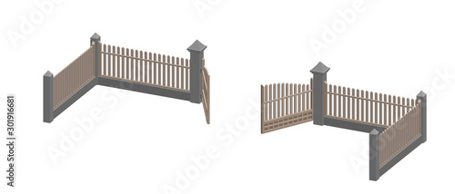 Wooden fence with opened ga...