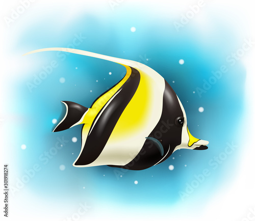 Cartoon cute Moorish idol fish