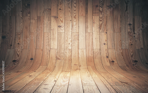 Fototapeta Naklejka Na Ścianę i Meble -  Brown curved wooden parquet
