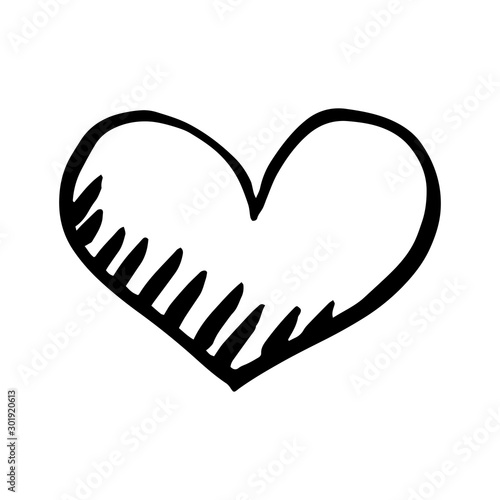 Hand drawn one heart. Simple doodle style icon. Single, careless vector heart. Black isolated on a white background.