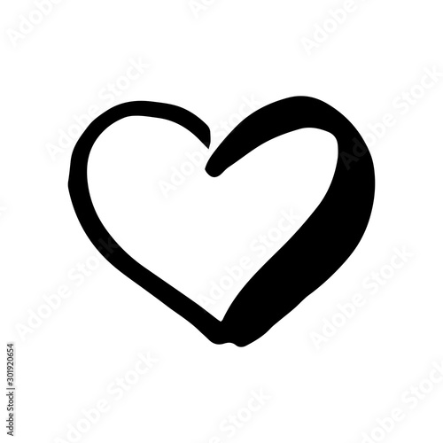 Hand drawn one heart. Simple doodle style icon. Single, careless vector heart. Black isolated on a white background.