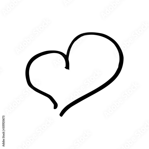 Hand drawn one heart. Simple doodle style icon. Single, careless vector heart. Black isolated on a white background.