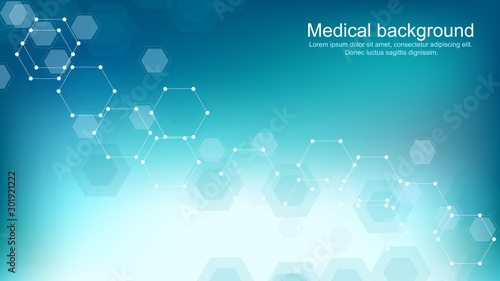 Medical background and treatment icon. Abstract blue health care and hospital with a hexagon.Medical, science and technology, the hospital treatment concept, web page, banner. Vector illustration