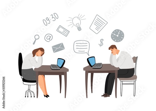 Overworked peopleillustration. Tired managers, deadline vector concept
