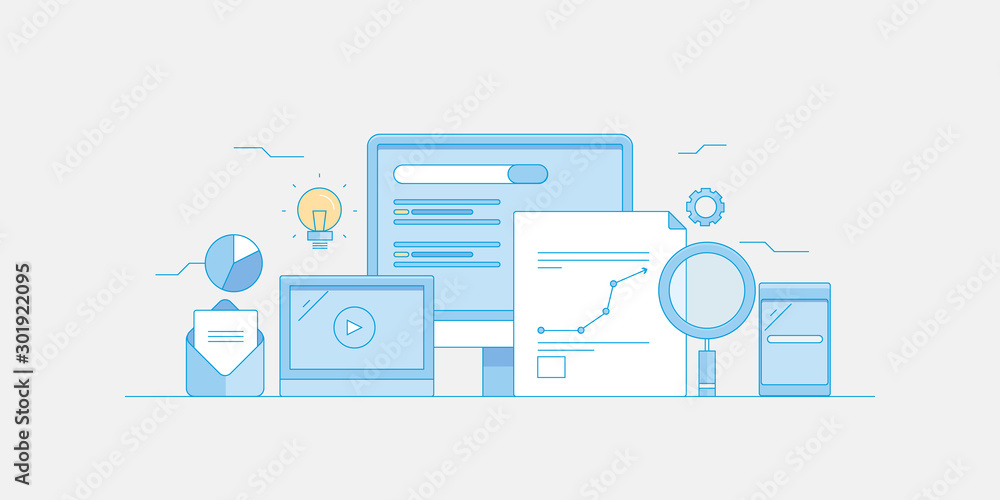 Digital marketing - flat line vector illustration concept. Digital marketing - flat line vector illustration concept.