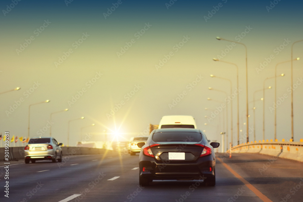 Car Driving on road and Small passenger car seat on the road used for daily trips,Auto Automotive cars driving