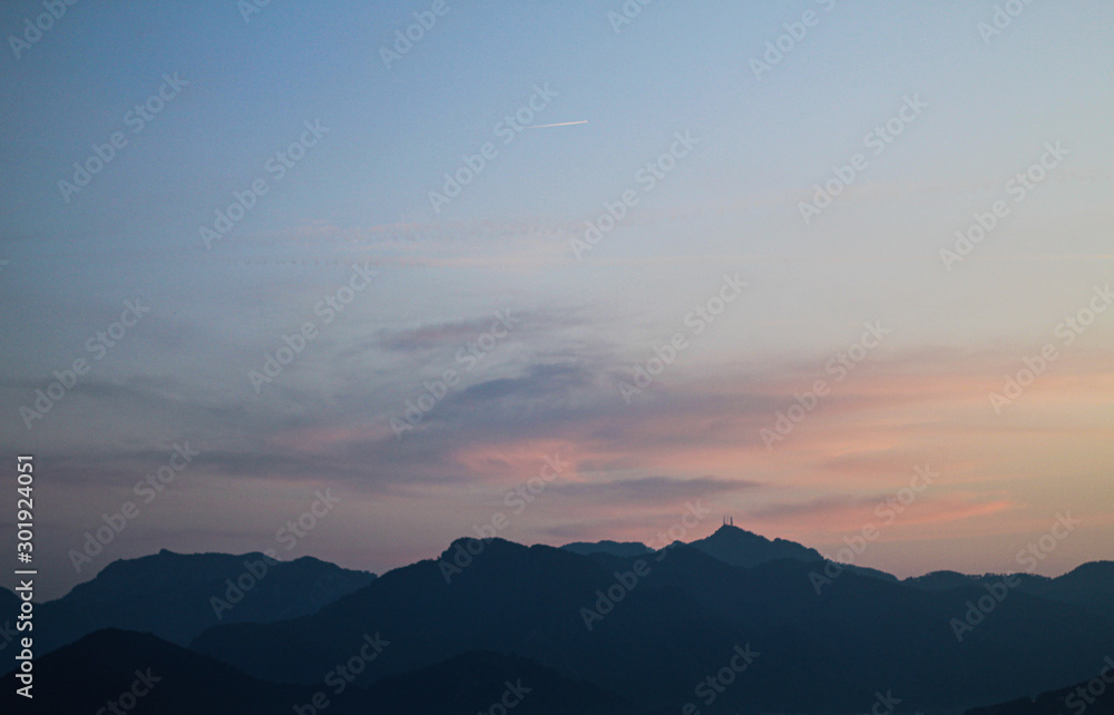 Mountain landscape, sunrise time, selective focus