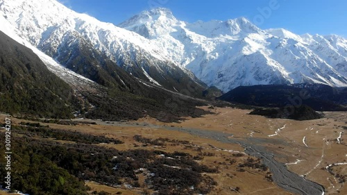 Scenic aerial view of Mount Cook or Aoraki, New Zealand
