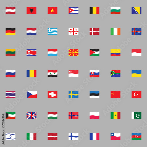 Official European Flags collection, World flags flat icons set, Colorful symbols pack contains - Austria, Belgium, France, Germany, Switzerland, Poland, Norway. Vector illustration. Flat style design