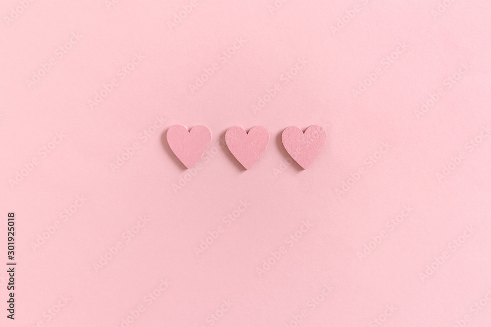 Top view of pink pastel hearts