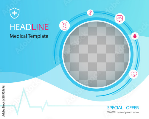 Template design and flat icons for a report and medical brochure design.