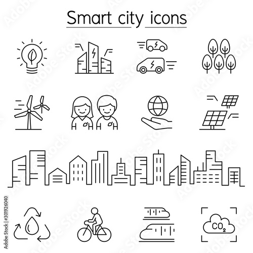 Smart city icon set in thin line style