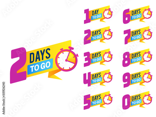 Countdown badges. Product limited promo, number of days left to go. Big deal offer, sale banners with timer, clock stickers. Vector set