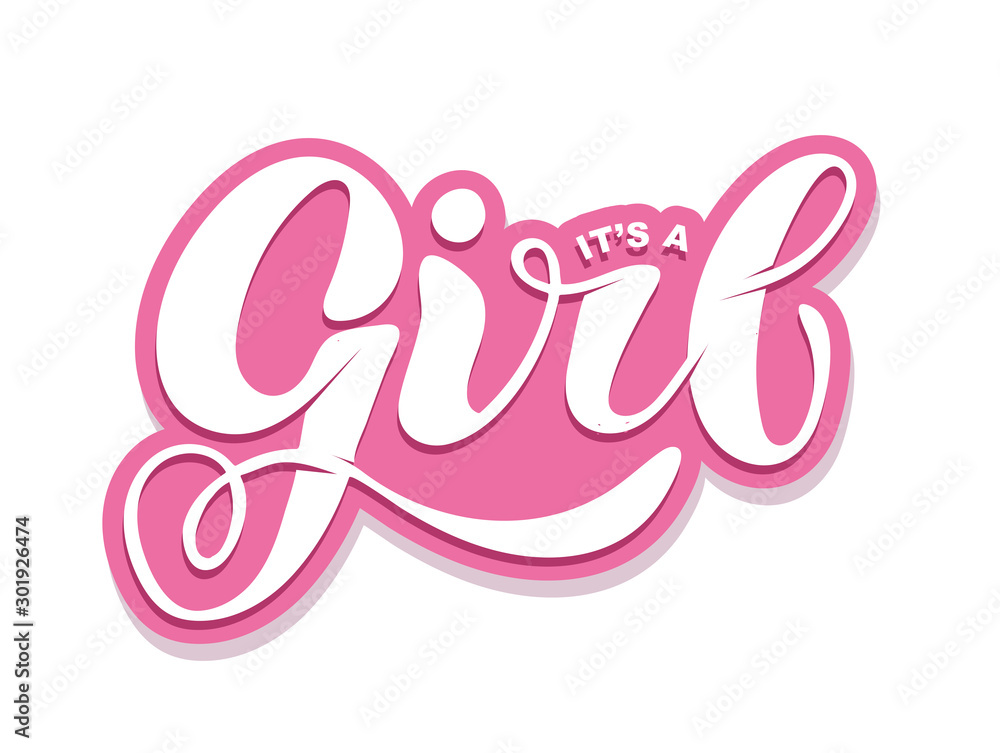 Fototapeta premium It's a Girl - cute hand drawn doodle lettering postcard