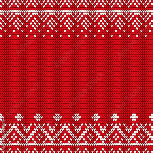 Embroidery pattern vector. Red and white embroidered decoration, closeup of stitches ornaments. Ornamental decor of fabric or cloth. Xmas theme with geometric shapes and forms flat style illustration