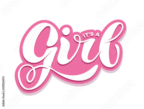 It's a Girl - cute hand drawn doodle lettering postcard