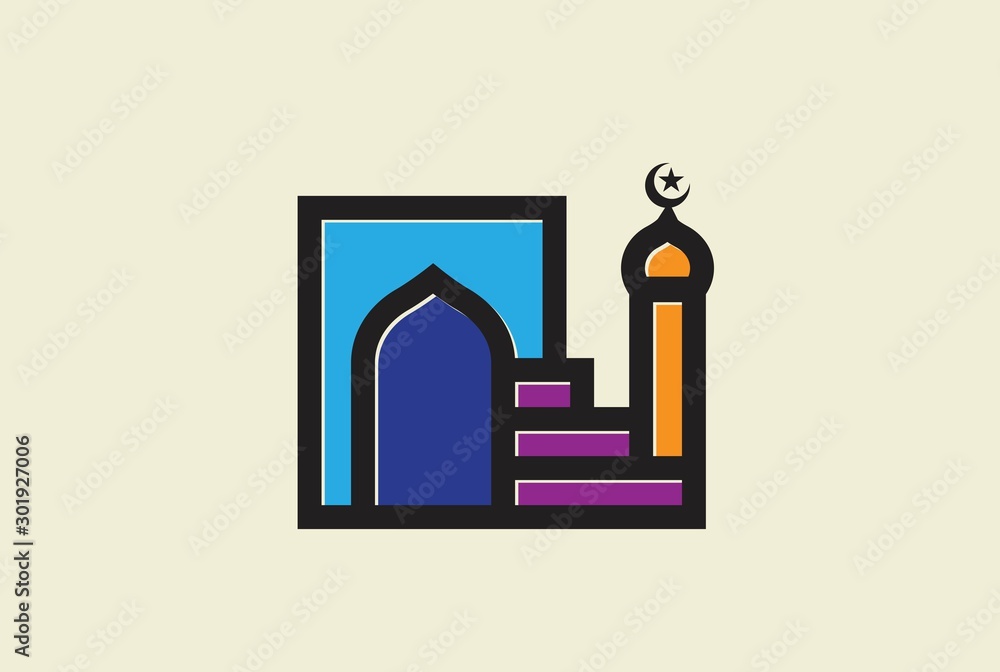Obraz premium Modern simplistic mosque illustration logo design vector graphic