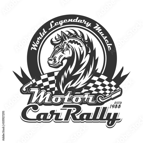 Horse and racing flag t-shirt print. Motor sport