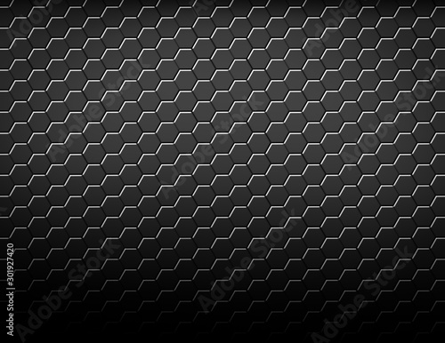 Abstract geometric hexagonal pattern background. dark black texture honeycomb design. 3d rendering
