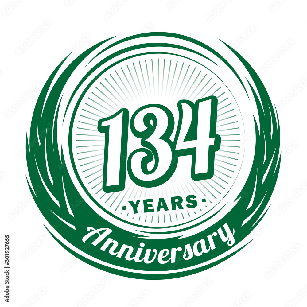 One hundred and thirty-four years anniversary celebration logotype. 134th anniversary logo. Vector and illustration.