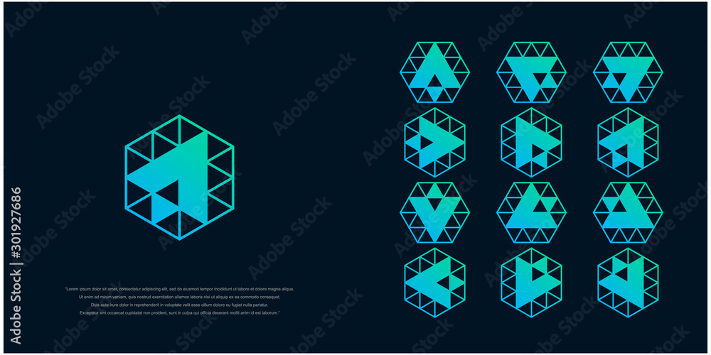 rocket with a hexagon abstract logo design. right, left, up and down. Delivery, Web, technology, Digital, Marketing, Network icons. construction concept. -vector rocket with a hexagon abstract logo design. right, left, up and down. Delivery, Web, technology, Digital, Marketing, Network icons. construction concept. -vector