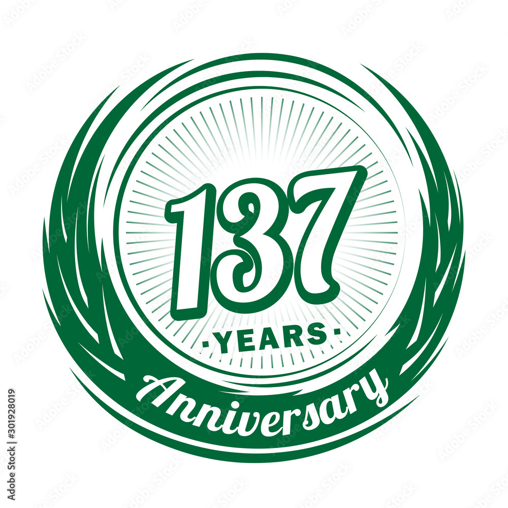 One hundred and thirty-seven years anniversary celebration logotype. 137th anniversary logo. Vector and illustration.