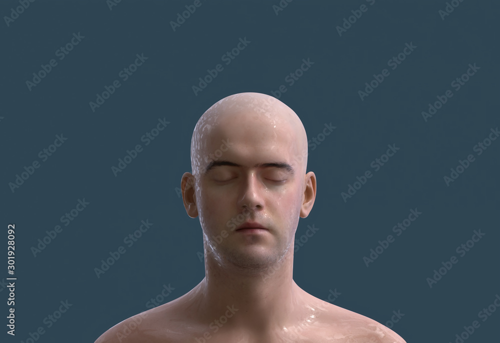 wet face of a young man with closed eyes wet face of a young man with closed eyes