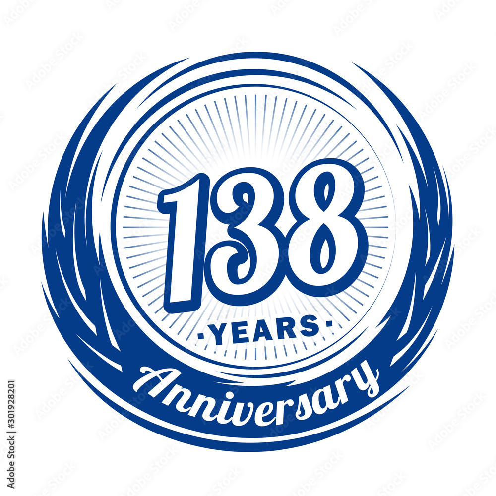 One hundred and thirty-eight years anniversary celebration logotype. 138th anniversary logo. Vector and illustration. One hundred and thirty-eight years anniversary celebration logotype. 138th anniversary logo. Vector and illustration.