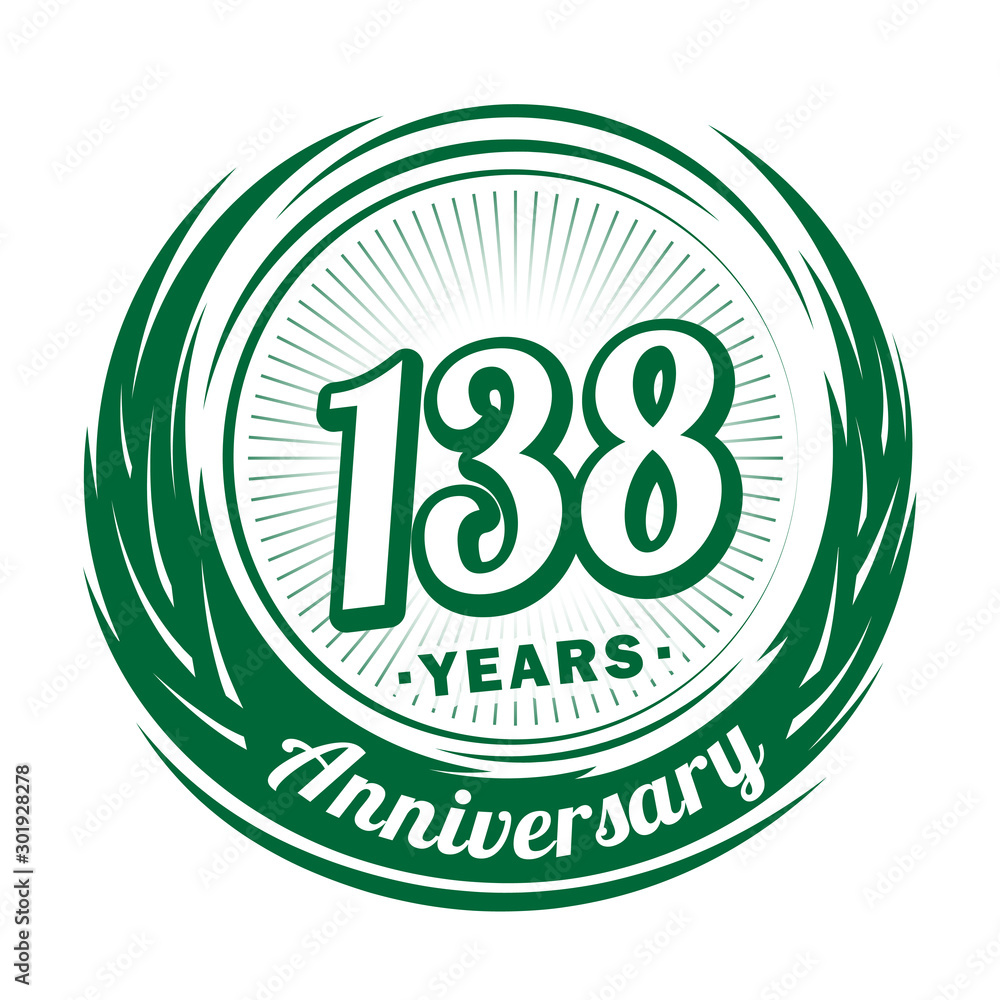 One hundred and thirty-eight years anniversary celebration logotype. 138th anniversary logo. Vector and illustration. One hundred and thirty-eight years anniversary celebration logotype. 138th anniversary logo. Vector and illustration.