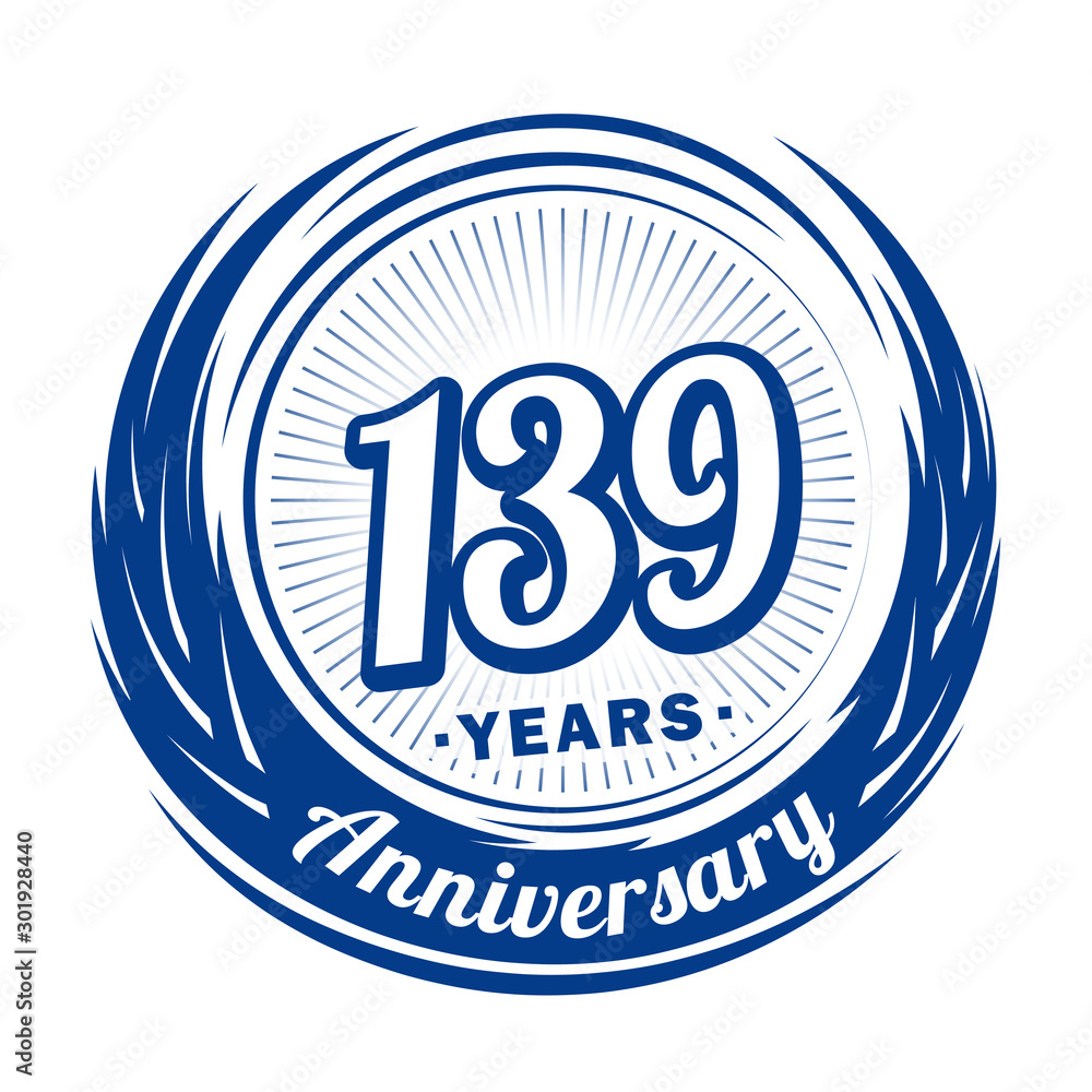 One hundred and thirty-nine years anniversary celebration logotype. 139th anniversary logo. Vector and illustration.