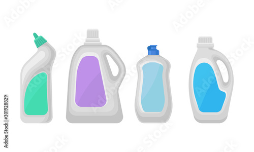 Set Of Plastic Bottles For Household Chemistry Vector Illustration