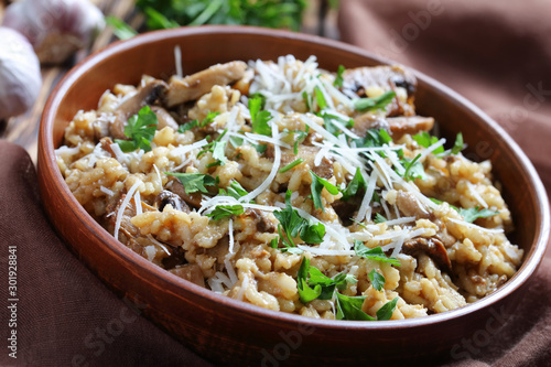 rustic style of wild mushrooms Creamy risotto