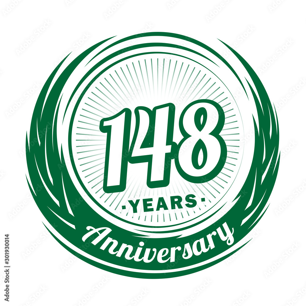 One hundred and forty-eight years anniversary celebration logotype. 148th anniversary logo. Vector and illustration.