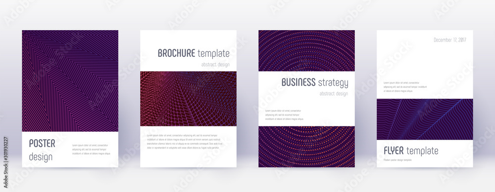 Minimalistic brochure design template set. Violet Minimalistic brochure design template set. Violet