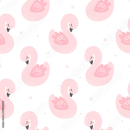 Cute swan seamless background repeating pattern, wallpaper background, cute seamless pattern background