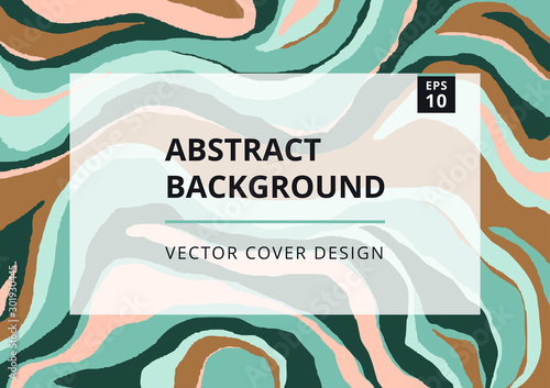 Fashion abstract background with green malachite texture. Modern design template with freehand striped background. Stylish cover for presentation, branding design. A4 format. Vector illustration