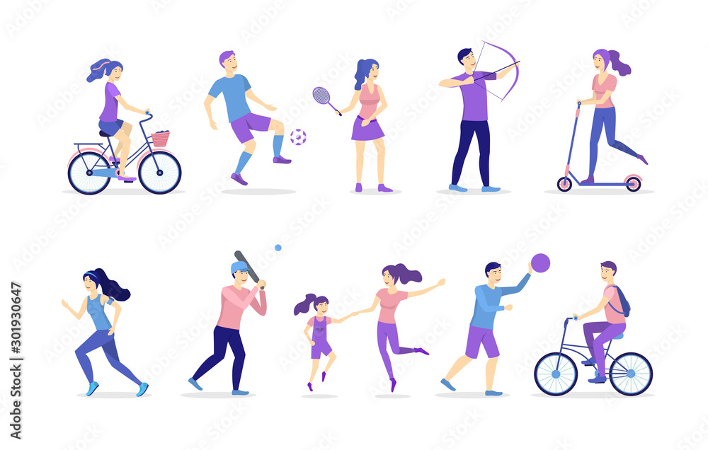 Cartoon Color Characters People and Activities Outdoor Concept. Vector