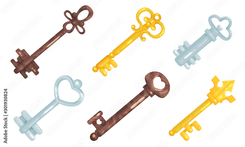 Cartoon Volume Keys Vector Set. Home Security Concept Cartoon Volume Keys Vector Set. Home Security Concept
