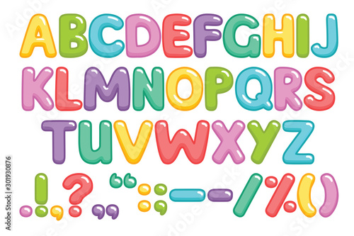 Funny children font with color letters. Colorful alphabet on a white background. Vector illustration.