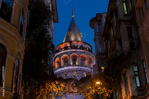 Galata Tower at Night, Beyoglu, Istanbul, Turkey photo