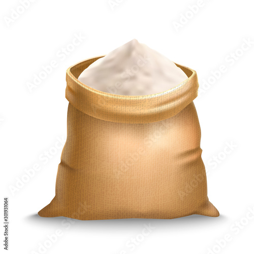Realistic Detailed 3d Burlap Sack with Flour. Vector