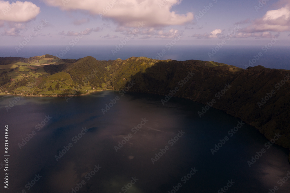 Beautiful lake aerial view on Azores, Portugal Europe