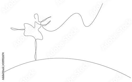 Ballet dancer ballerina silhouette line drawing, vector illustration