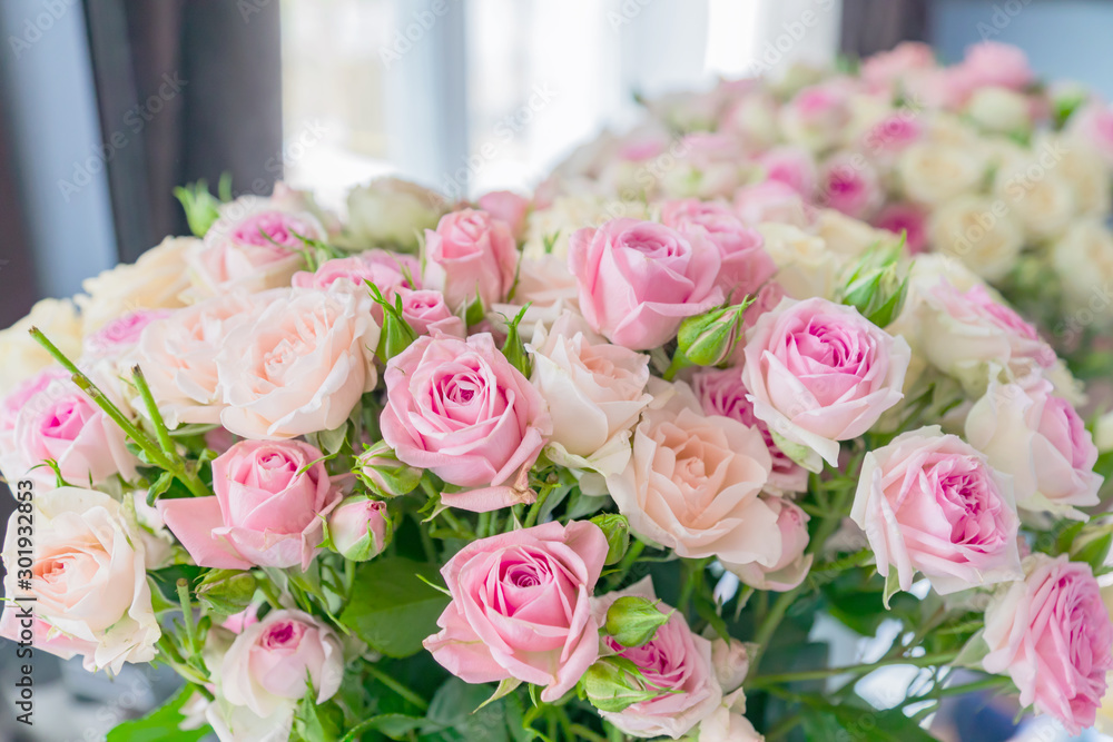 A bouquet of pink and white roses. Floral pattern. A bouquet of pink and white roses. Floral pattern.
