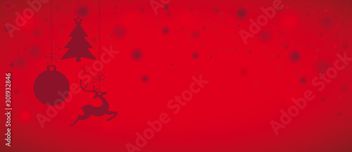 Red Christmas Card Caribou Tree Snowfall Header