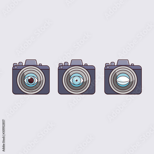 Camera with dilated pupil, constricted pupil and closed eye on lens.
