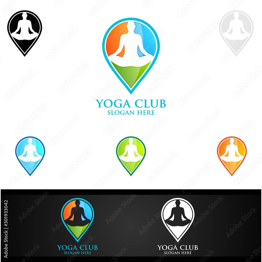 Yoga and Lotus flower logo with Health Spa Concept and Human silhouette Yoga and Lotus flower logo with Health Spa Concept and Human silhouette