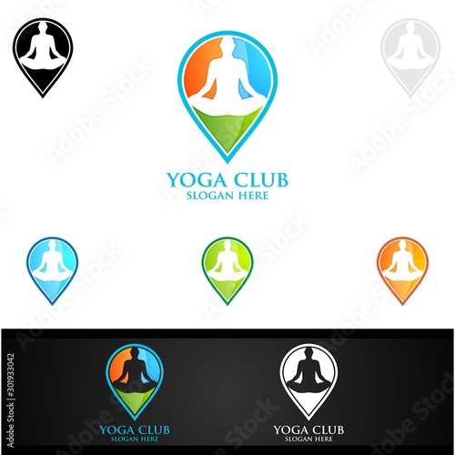 Yoga and Lotus flower logo with Health Spa Concept and Human silhouette