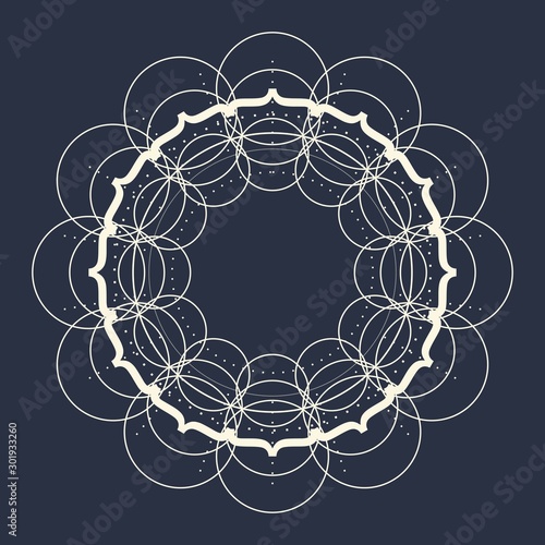 Mystical geometry symbol. Linear alchemy, occult, philosophical sign. For music album cover, poster, sacramental design. Astrology and religion concept.